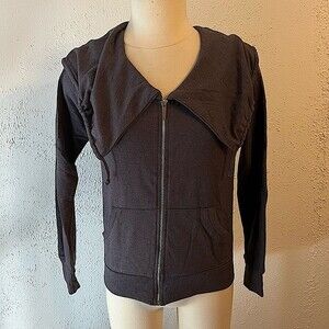 Tresics Charcoal Grey Draped Collar Zip Front Sweatshirt Large